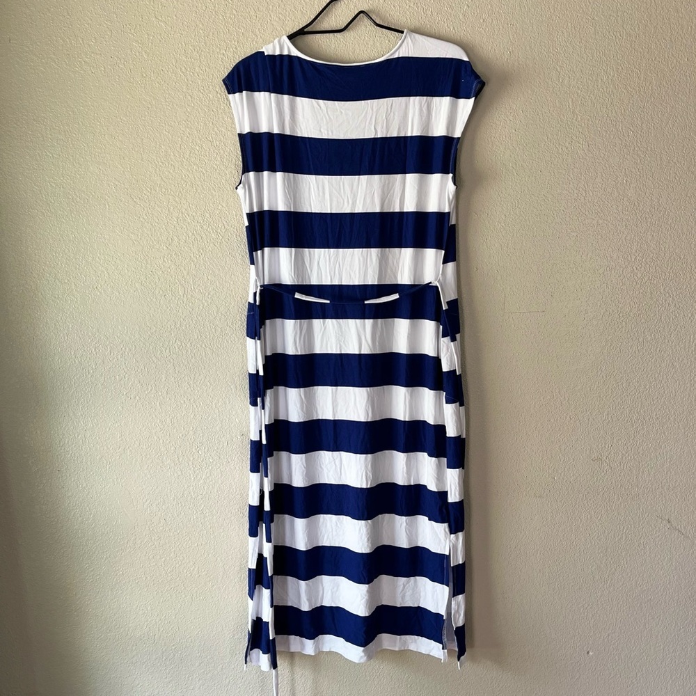 Cato Blue and White Striped V-Neck Midi Dress - Picture 6 of 8